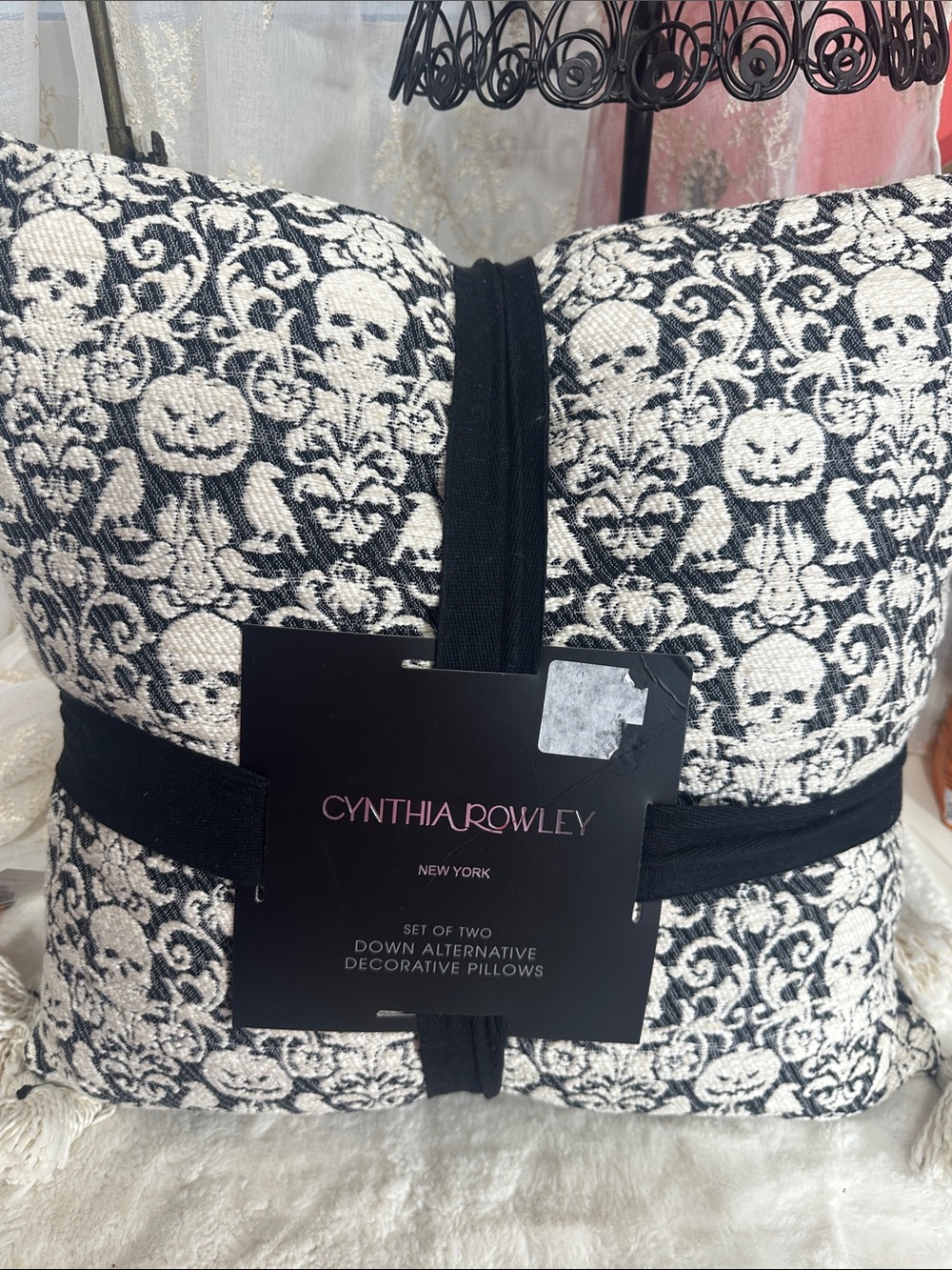 Cynthia Rowley set of 2 Halloween skeleton 💀 pumpkin 🎃 pillows